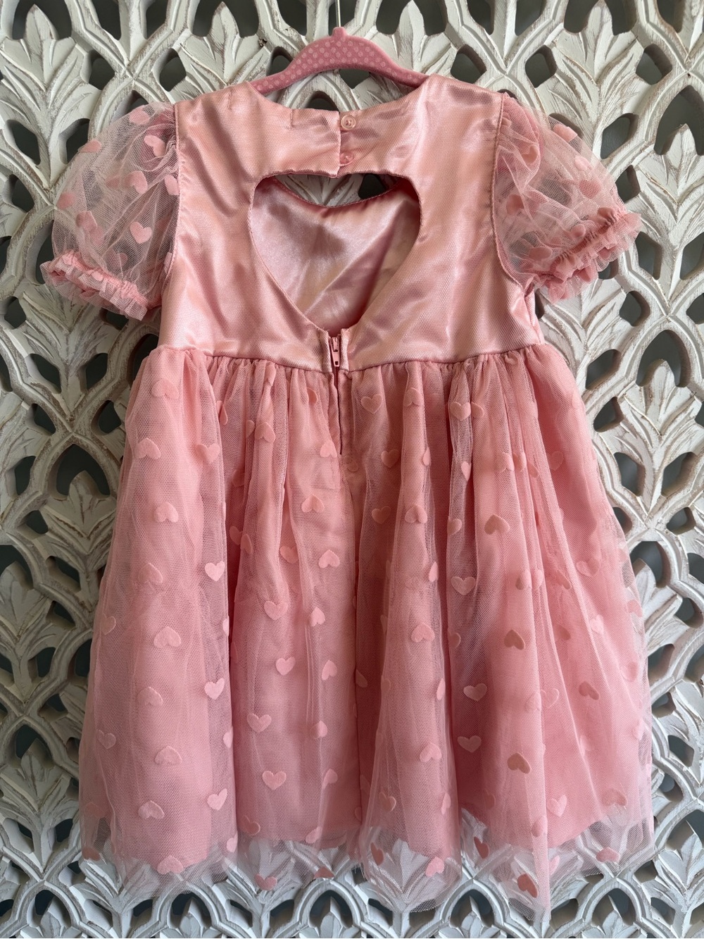 Tahari Pink Satin & Heart Tulle Party Dress, 4T